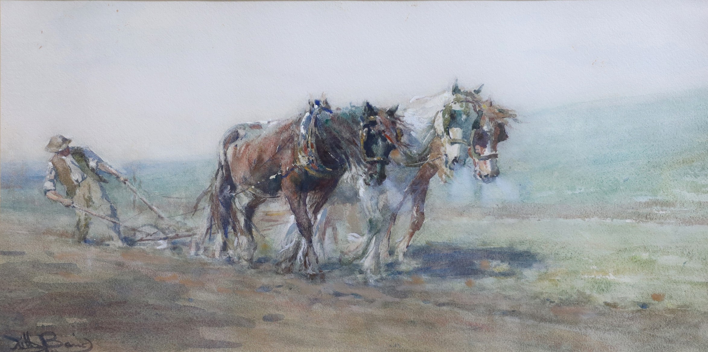 Nathaniel Hughes John Baird (1865-1935), 'Heavy Going', watercolour, 26 x 52cm